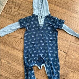 Kickee Pants Navy and Light Blue Whale-Print Hooded One-Piece